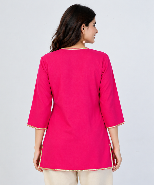 Pink Airy Linen Short Kurta