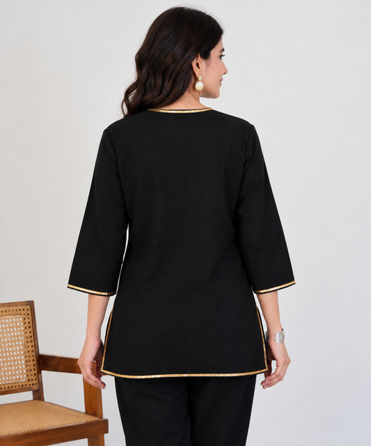 Black Airy Linen Short Kurta