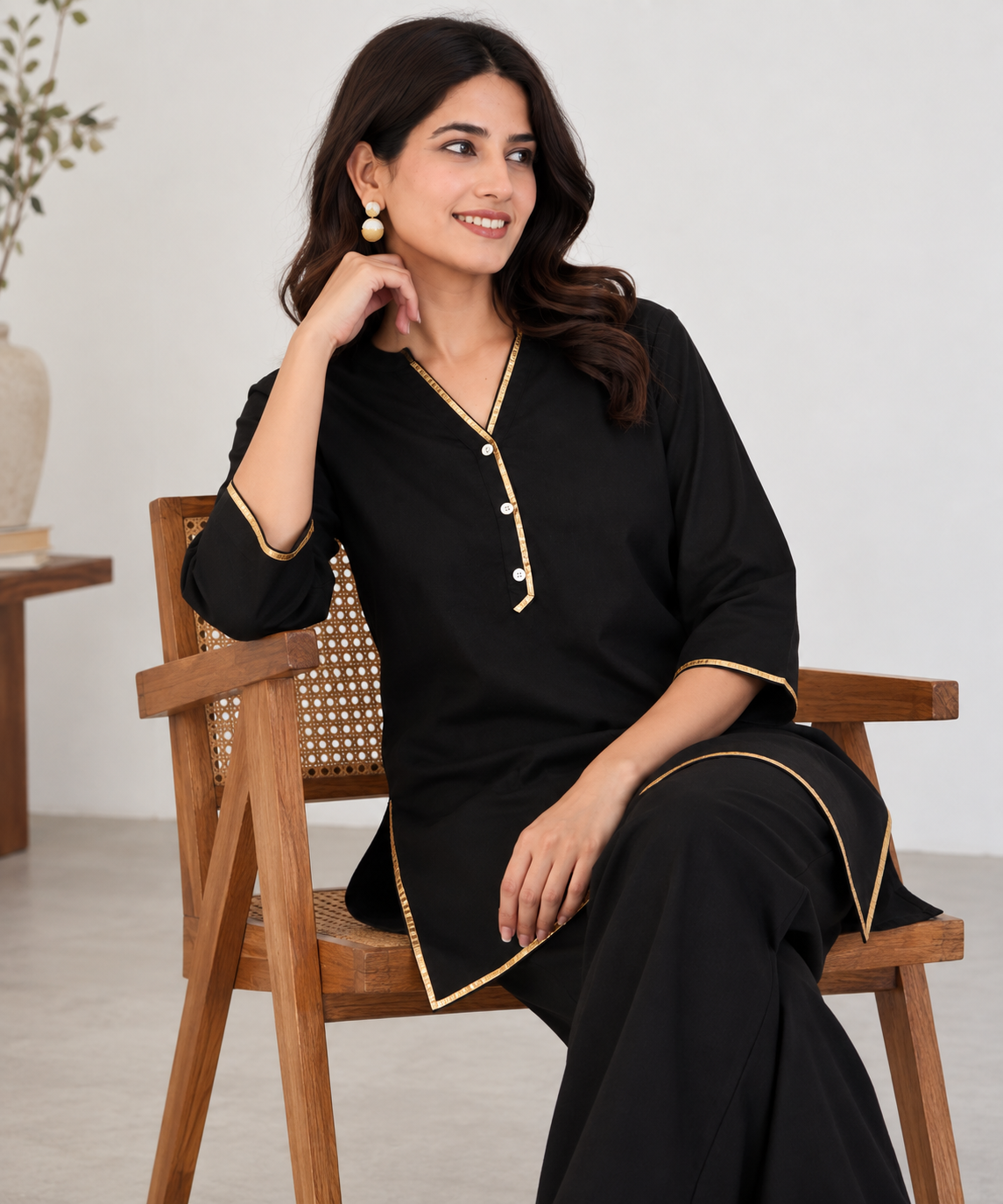 Black Airy Linen Short Kurta