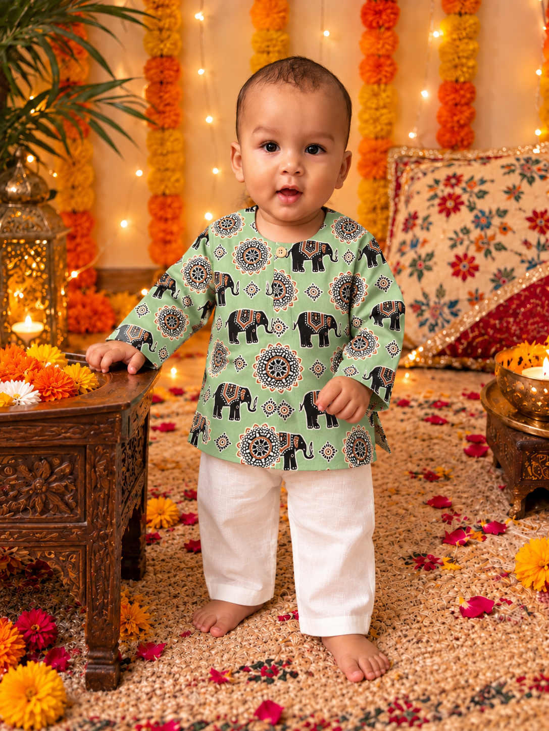 Green Elephant Kurta Pajama