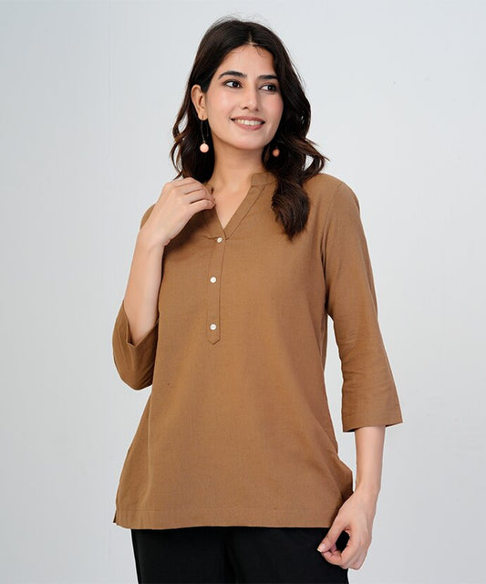 Coffee Brown Airy Linen Short Kurta