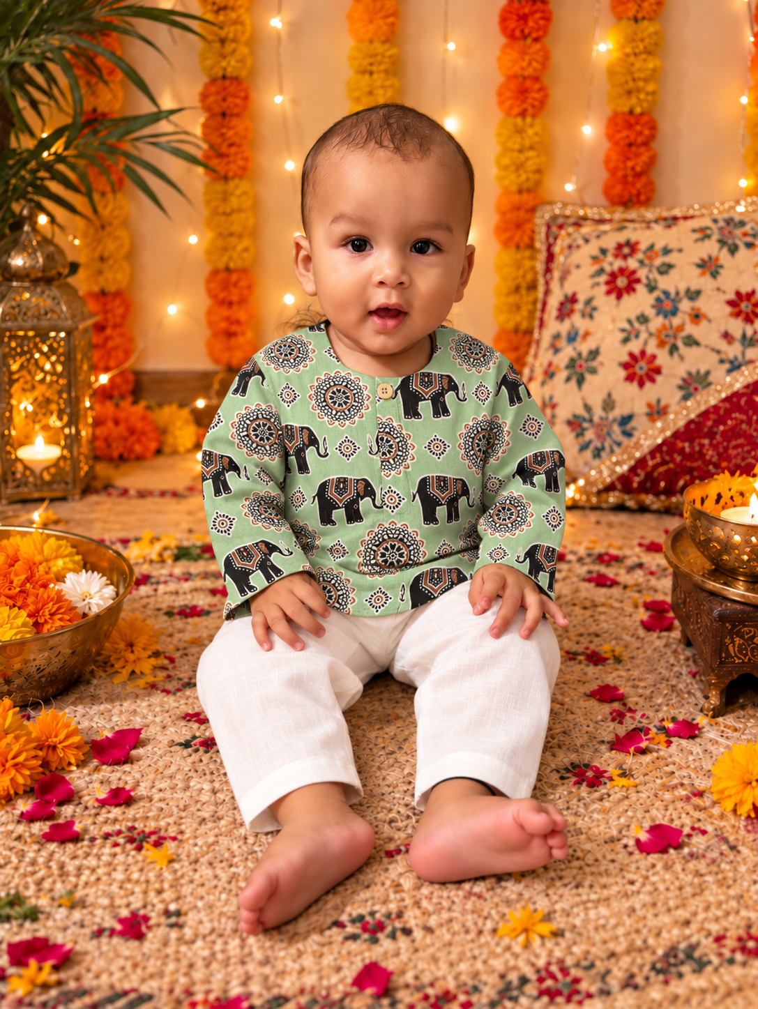 Green Elephant Kurta Pajama