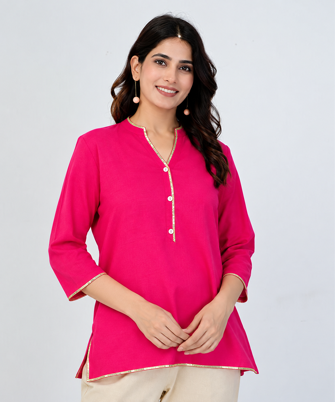 Pink Airy Linen Short Kurta