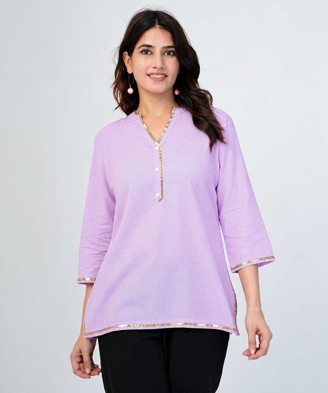 Lilac Airy Linen Short Kurta