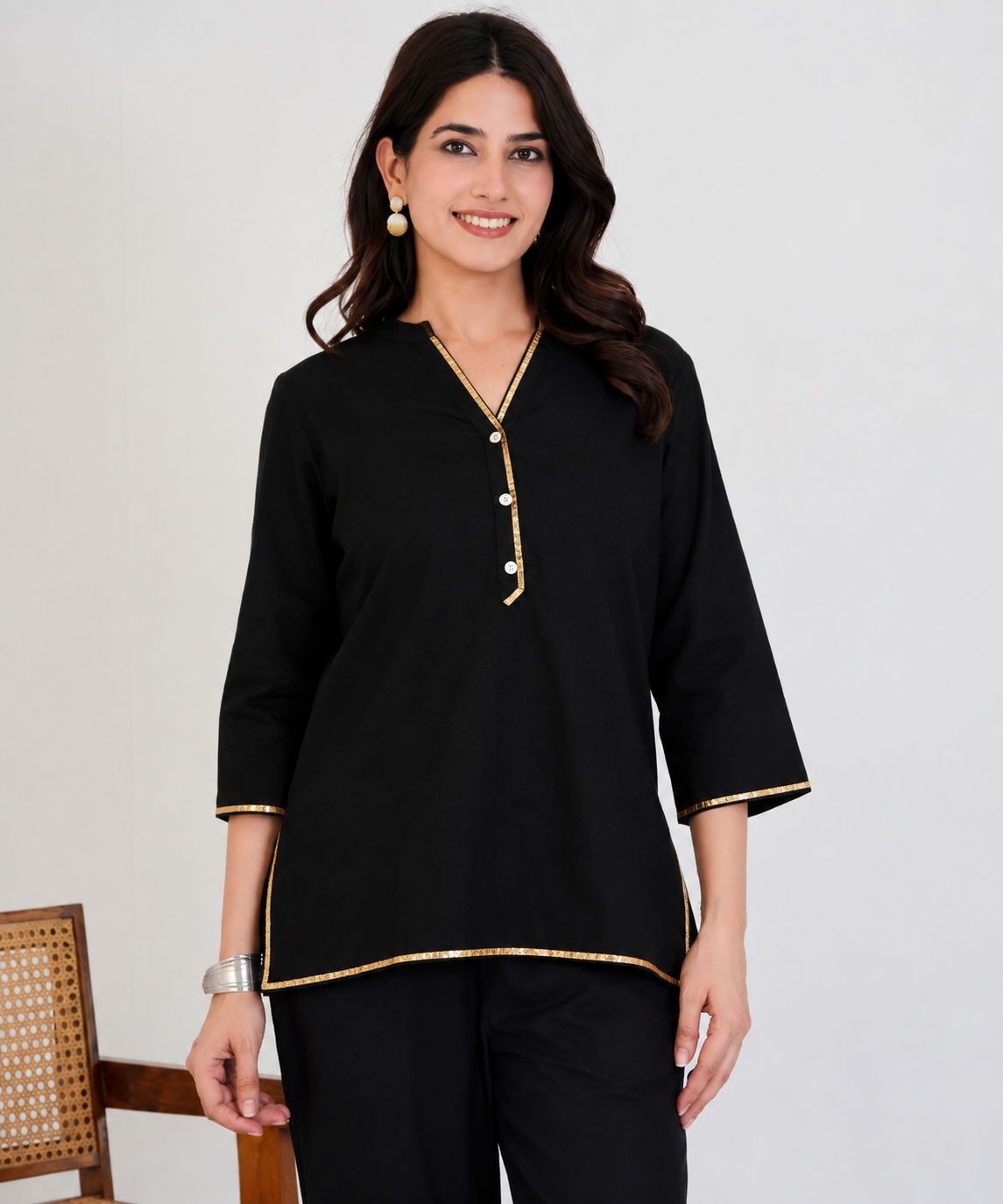 Black Airy Linen Short Kurta