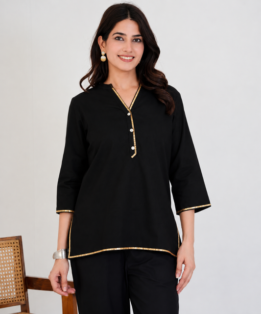 Black Airy Linen Short Kurta