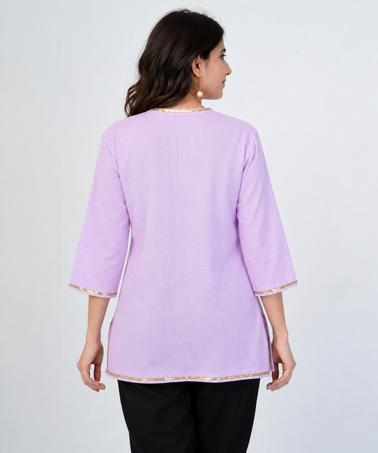 Lilac Airy Linen Short Kurta