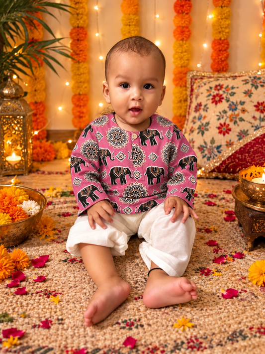 Pink Elephant Kurta Pajama