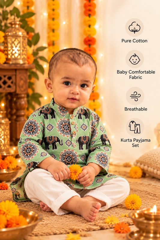 Green Elephant Kurta Pajama