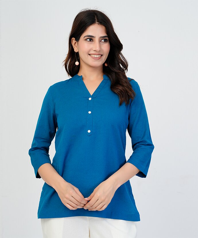 Turquoise Airy Linen Short Kurta