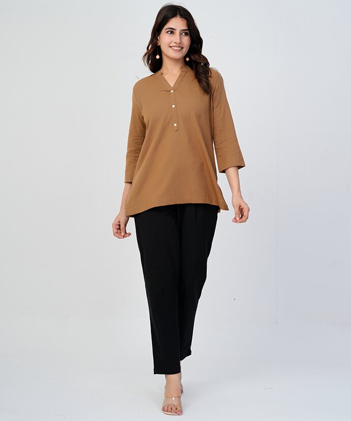 Coffee Brown Airy Linen Short Kurta