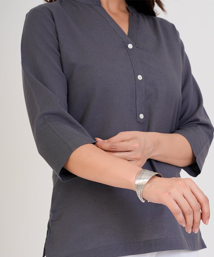 Slate Grey Airy Linen Short Kurta