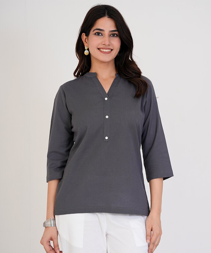 Slate Grey Airy Linen Short Kurta