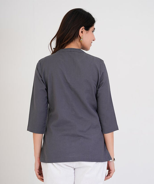 Slate Grey Airy Linen Short Kurta