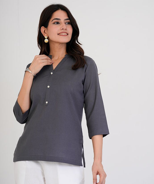 Slate Grey Airy Linen Short Kurta