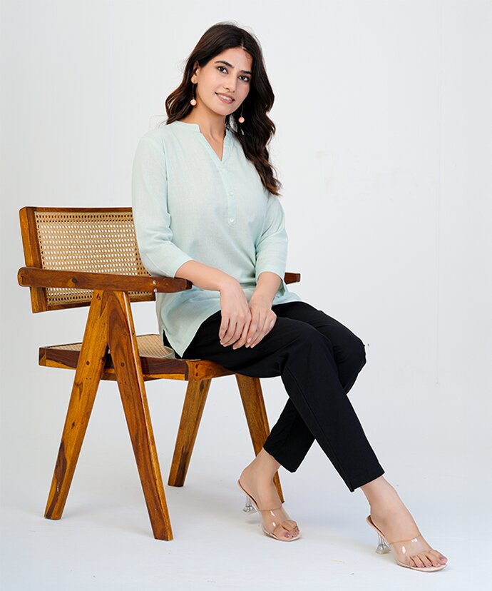 Mint Green Airy Linen Short Kurta