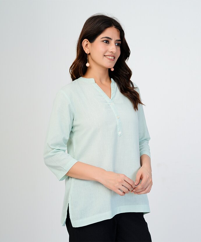 Mint Green Airy Linen Short Kurta