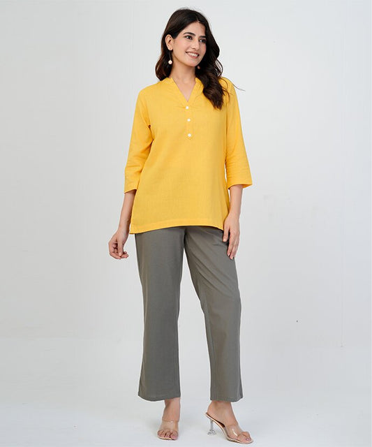 Yellow Airy Linen Short Kurta