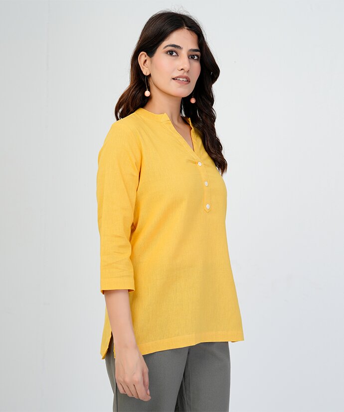 Yellow Airy Linen Short Kurta