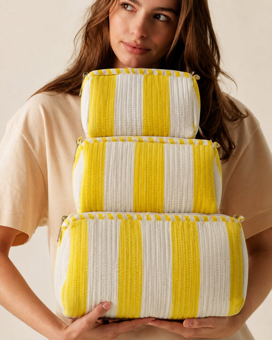 Yellow Striped Quilted Cotton Bag!