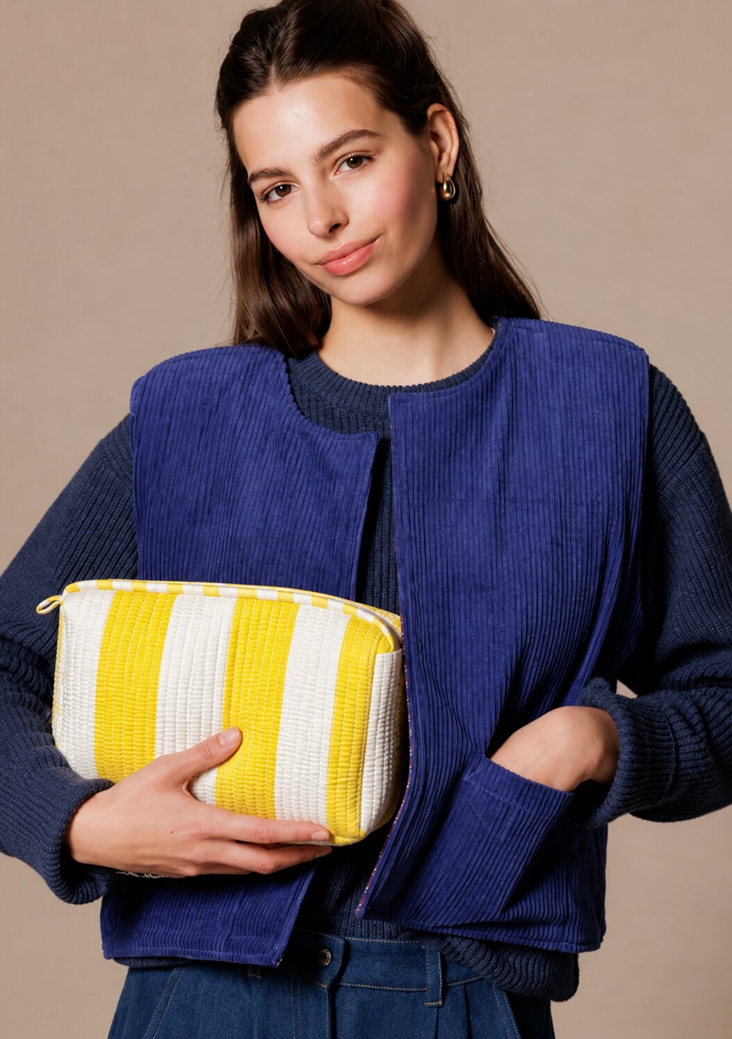 Yellow Striped Quilted Cotton Bag!